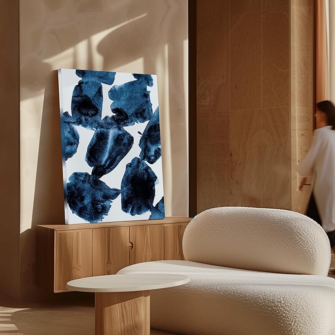 Monem Art Blue Abstract Watercolor Texture Print - Minimalist Modern Art Poster - Wall Decor for Living Room, Bedroom or Office - 18x24 STRETCHED CANVAS Wall Art by Mareike Bohmer