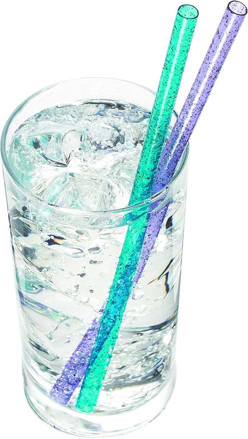 Joie Reusable Plastic Straws – 20-Piece Glitter Drinking Straws Set with Cleaning Brush, BPA-Free, Eco-Friendly & Dishwasher Safe, Colorful