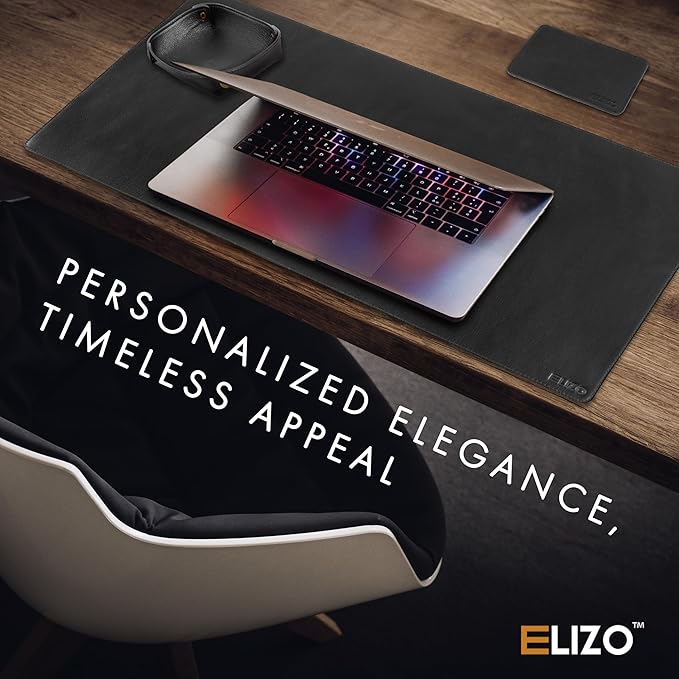 ELIZO Leather Desk Pad Real Leather Desk Mat Thick (3mm) Double Layer (32x16) Cover Blotter Desk Protector Large Computer Mat for Keyboard Mouse Pad Table Laptop Mat Office Accessories - Carbon