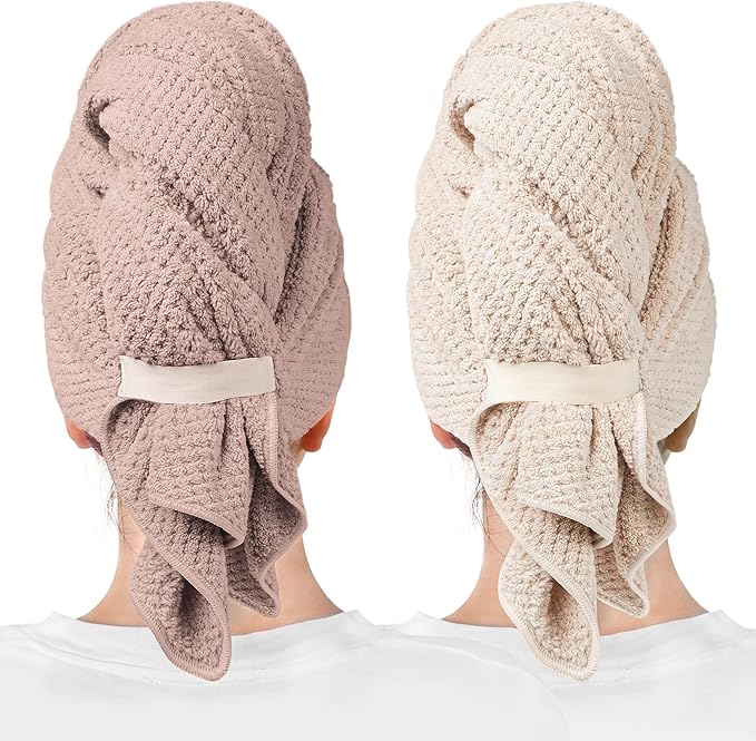ROLSHOL 2 Packs Large Microfiber Hair Towels for Women, Super Absorbent & Quick Dry Hair Towel Wrap for Curly Hair Long & Short Hair- Anti-Frizz Hair Turbans for Wet Hair (Mauve & Clay)
