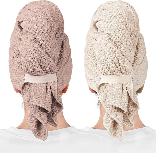 ROLSHOL 2 Packs Large Microfiber Hair Towels for Women, Super Absorbent & Quick Dry Hair Towel Wrap for Curly Hair Long & Short Hair- Anti-Frizz Hair Turbans for Wet Hair (Mauve & Clay)