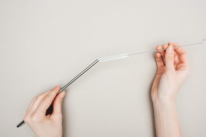 Reusable Drinking Straws, Stainless Steel, 4 Bent, 2 Straight, 2 Cleaning Brushes, 6 Silicone Flex Tips - Mixing Drinks or on the Go