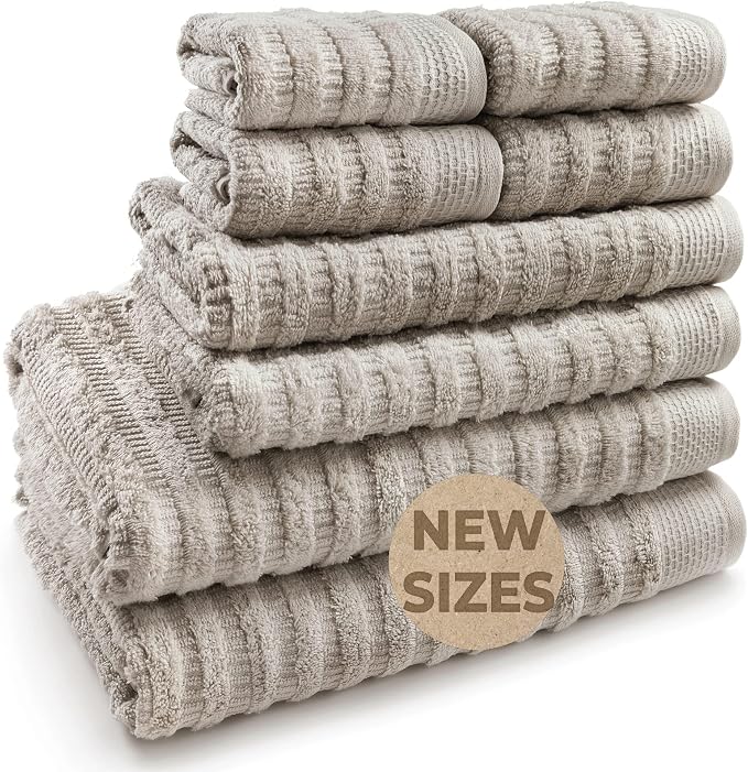 Softerry Pure Organic Cotton Bath Towel Set - 100% Soft Cotton - Extra Absorbent and Durable - 500 GSM Quick Dry - Luxury Hotel & Spa Quality - Fade Resistant - Eco Friendly (Khaki, Set of 8)