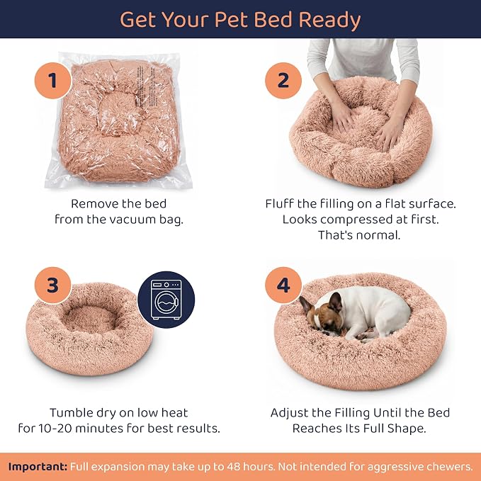 Petloox Donut Dog Bed - Premium Comfort for Anxiety Relief - Fluffy & Calming Design with Ultra-Plush Support | Cozy Round Dog Bed with Super Soft Circle Style (Pink, Small)