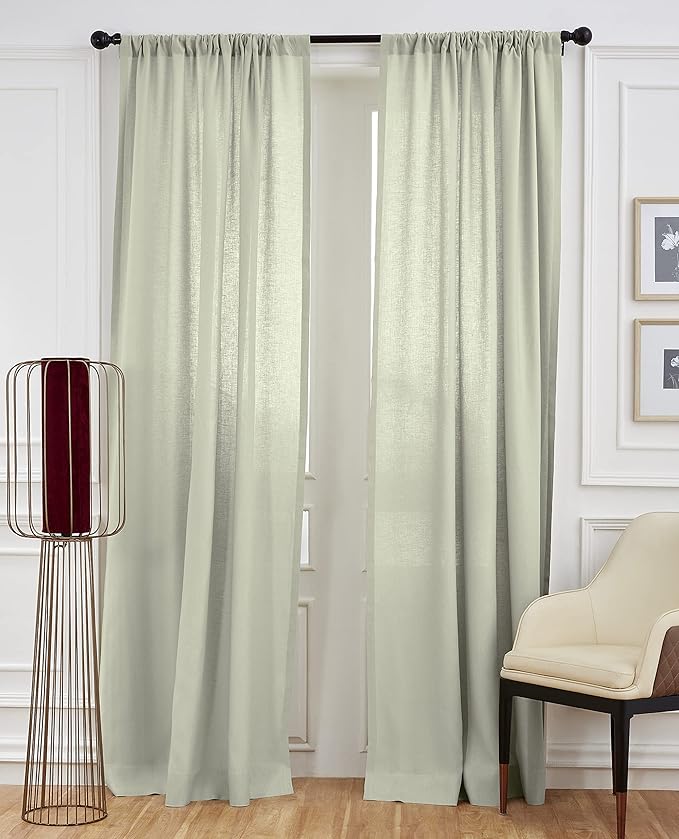 Solino Home Sage Green Linen Curtain 52 x 120 Inch, Light Filtering Rod Pocket Curtain 120 Inches Long, 100% Pure Linen European Flax Window Treatment Panel for Living Room, Bedroom - 1 Panel