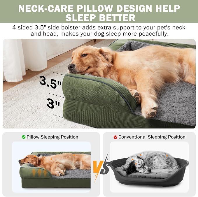 INVENHO Orthopedic Dog Bed for Extra Large Dogs, XXL Egg-Crate Foam Dog Couch with Washable Removable Cover, Waterproof Lining and Nonskid Bottom