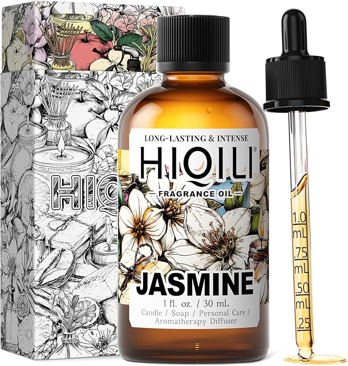 HIQILI Jasmine Fragrance Oil for Women Perfume Making, Skin Care - 1 Fl Oz | Suitable for Aromatherapy Diffuser, Long-Lasting Floral Scent, DIY Candle & Soap, Laundry Essential Oil