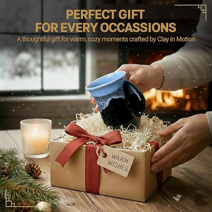 Clay in Motion Hand Warmer Coffee Mug – Handmade Coffee Mug With Comfortable Handle Contoured Pocket Hand Warming Ceramic Coffee Mug – Proudly Made in USA – Right Handed – 14 Oz - Lava Foam