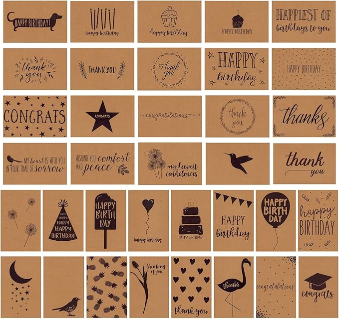 Best Paper Greetings Blank Cards & Envelopes Assortment - 36-Pack, 4 x 6 In Kraft Paper - Card Assortment Pack for All Occasions & Mixed Designs