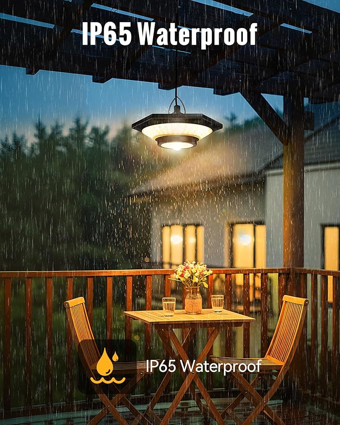 Solar Indoor Outdoor Shed Light with 4000LM, Upgrade 228 LED Solar Pendant Light Daytime Available with 3 Color Temperature Remote Control Motion Sensors for Gazebo,Shed,Garage,Barn, 2 Packs