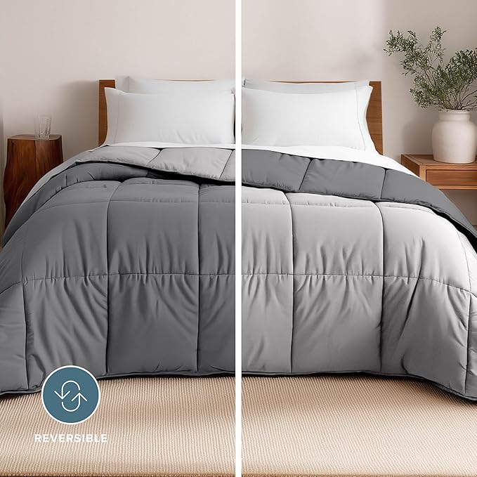 Bare Home Queen Comforter - Reversible Colors - Goose Down Alternative - Ultra-Soft - Premium 1800 Series - All Season Warmth - Bedding Comforter (Queen, Grey/Light Grey)