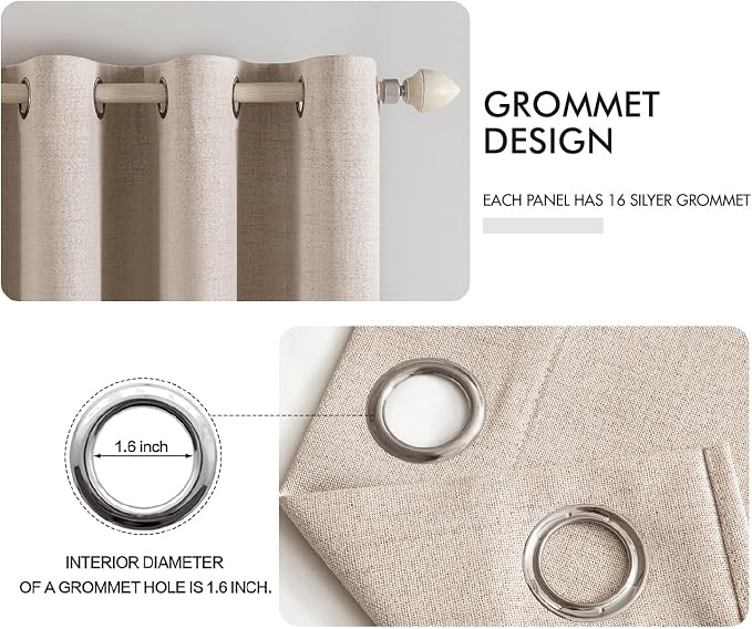 MIULEE Extra Wide 100% Blackout Curtains for Sliding Glass Doors Linen Textured W100 x L90 inch Panel Beige Thermal Insulated Grommet Room Darkening Drapes for Patio Living Room Bedroom, 1 Panel Set