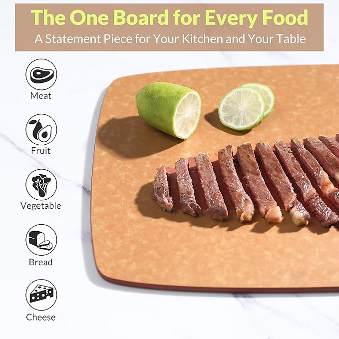 Wood Fiber Cutting Board for Kitchen - High Density, Non-Porous, BPA-Free, Reversible Chopping Board, Dishwasher Safe, Knife-Friendly Cutting Board for Meat, Bread, Fruit, 17.3" x 12.8", Wooden