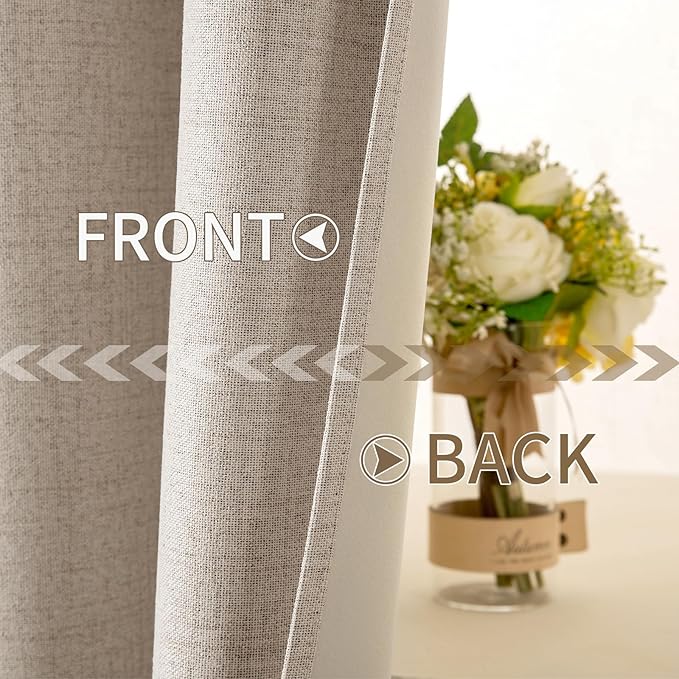 MIULEE Linen Textured Curtains for Bedroom Solid 100% Blackout Thermal Insulated Taupe Grommet Room Darkening Curtains & Drapes Luxury Decor for Living Room Nursery 52 x 45 Inch (2 Panels)