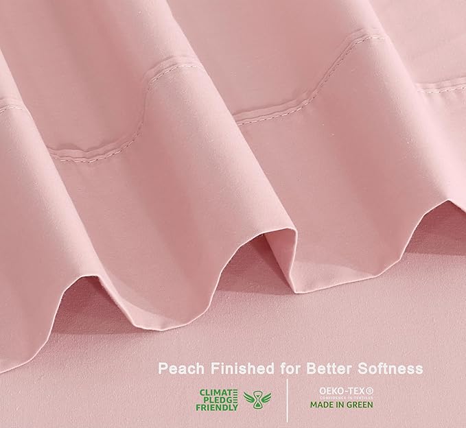 RUVANTI 100% Cotton Organic Percale Sheets Cal King Size – Crisp Cooling Bed Sheets for Hot Sleepers, Deep Pocket 13”, Soft Peach Finish, Breathable & Durable Hotel-Style 4 Pcs, Peach Skin
