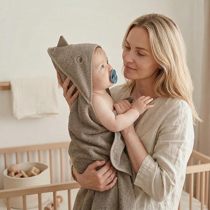 Hooded Baby Towels – 100% Organic Cotton Baby Bath Towels – Baby Boy Newborn Essentials - Super-Soft and Absorbent. (2-Pack Dino Tradewins and Moss Green)