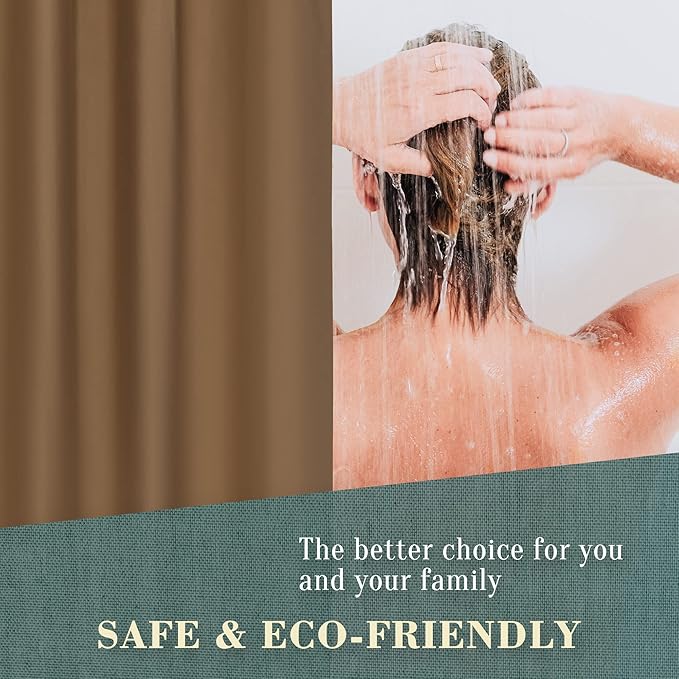 No Hook PEVA Shower Curtain or Liner - 8G Heavy Duty Brown Bathroom Shower Curtain No Hooks Required, Waterproof Plastic & PVC Free, Standard Size 71 x 74, Brown