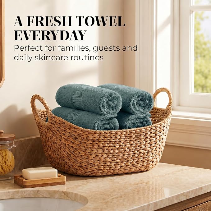 4 Pack Organic Cotton Bath Towels, 700 GSM Plush Long-Staple Set, Soft Absorbent Quick-Dry Large Shower Towels for Bathroom, GOTS & Oeko-TEX Certified Hotel Linens, 30x58 in – Slate Gray