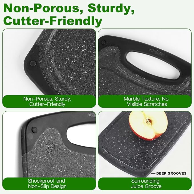 Cutting Boards,15.7"×9.4" Plastic Chopping Board Made From Natural Food Grade Material,BPA Free&Eco,Non Slip&Juice Groove,Dishwasher Safe,Double-Sided Usable,Dark Grey
