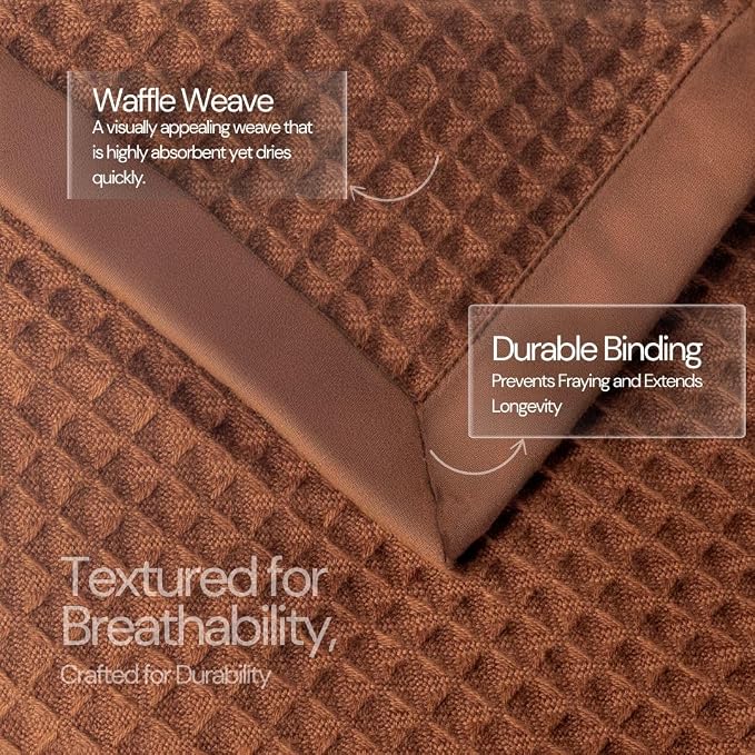 Salt Earth GOTS Certified 100% Organic Cotton Waffle Throw Blanket, 60"x80", Boho Style, Potting Soil Color