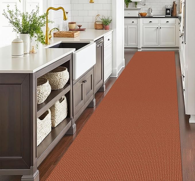 EARTHALL Runner Rug 3x18 Ft Washable Runners for Hallways Extra Long Woven Non Slip Entryway Runner Braided Kitchen Runner Indoor Outdoor Carpet Runners for Hotels, Officel, Stair, Rustic Orange/Tan