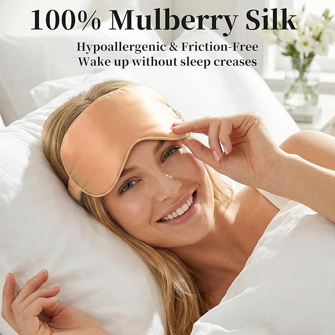 ZLYC 100% Mulberry Silk Sleep Mask Pressure-Free Eye Cover Soft Light Blocking Blindfold for Travel & Nap, Solid Orange