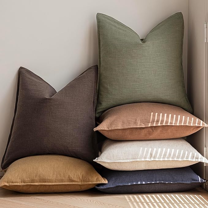 Foindtower Pack of 2, Decorative Linen Soild Throw Pillow Covers Soft Accent Cushion Case Farmhouse Neutral Pillowcase for Chair Couch Sofa Bedroom Living Room Home Decor 16x16 Inch Olive Branch Green