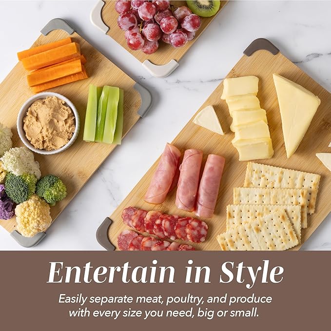 COOK WITH COLOR Non-Slip Cutting Board Set – Kitchen Essentials with Easy Grip Handle for Meat, Veggies, and Fruits, 3 Cutting Boards, Bamboo Non-Slip Brown