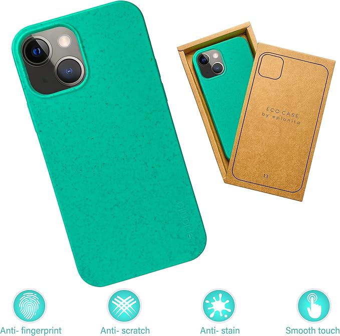 eplanita Eco Mobile Phone Case Compatible with iPhone 13, Plant Fiber, Drop Protection Cover, Durable and Sustainable (for iPhone 13, Mint)