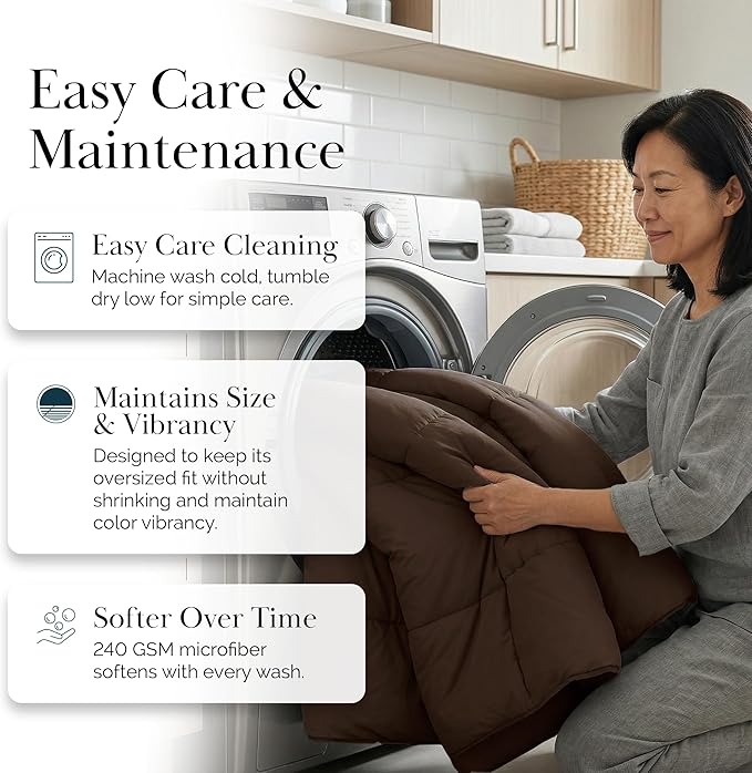 Southshore Fine Living, Inc. Brown Bedding Comforters Queen Size/Full Size Duvet Insert, Soft & Fluffy Bedspread, Queen/Full Bed, Cozy Down Alternative Comforter, Chocolate Brown