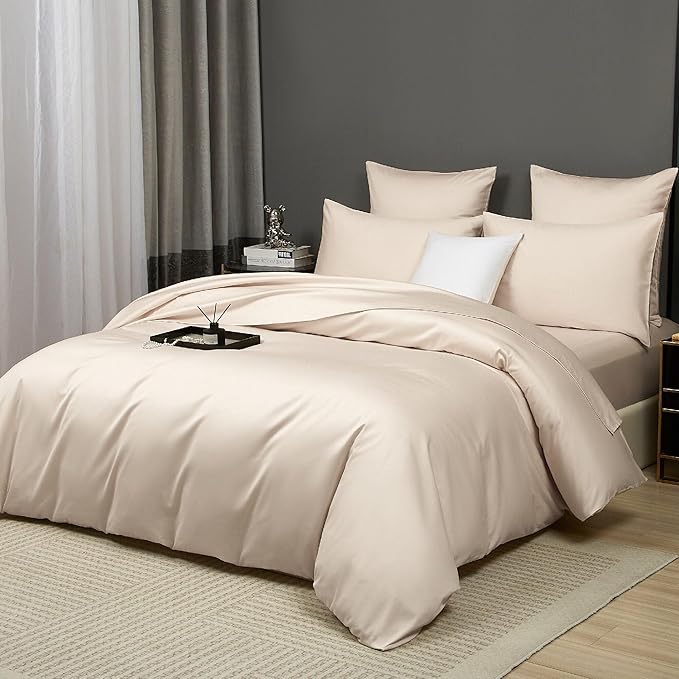Cream Cotton Duvet Cover Set King 100% Long-Staple Cotton Sateen Bedding Set, Soft Breathable Smooth Organic Pure Cotton Plain Comforter Cover, Luxury Minimalist Bedroom Decor for All Season