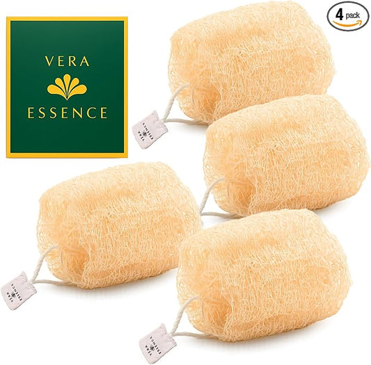 Natural Egyptian Loofah Sponge (Pack of 4) – Organic Bath Luffa for Gentle Exfoliating, Deep Cleansing & Smooth Skin, Natural Shower Sponge for Women & Men