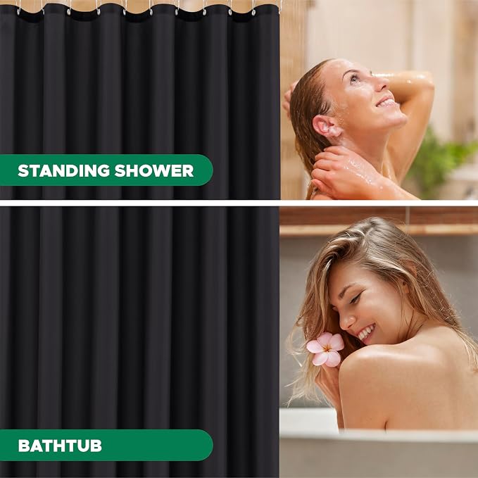 Biscaynebay Fabric Extra Long Shower Curtain Liners 72" Width by 96" Length, Black Water Resistant Bathroom Curtains, Rust Resistant Grommets Top Weighted Bottom Machine Washable