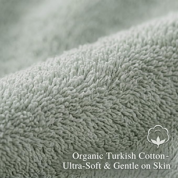 Maisonette Elegance 100% Organic Cotton Turkish Bathroom Towels Set, Ideal Quick Dry Luxury Washcloths, Hand & Large Luxury Bath Towels for Shower, (6 Pack), Green (Eucalyptus)