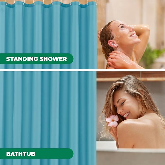 Biscaynebay Quality Fabric Shower Curtain Liners 72 Inch by 72 Inch, Blue Water Resistant Bathroom Curtains Rust Resistant Grommets & Weighted Bottom Hem Machine Washable