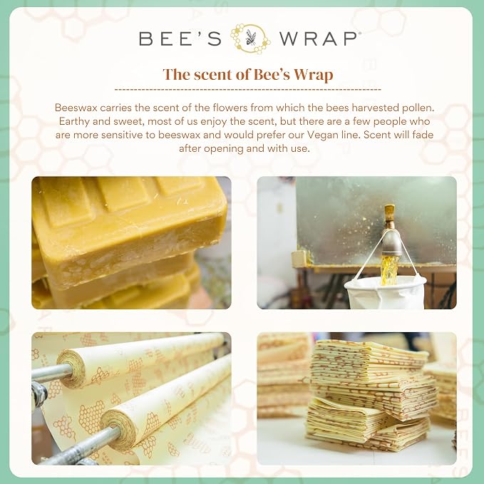 Bee's Wrap Beeswax Wraps for Food - 3 Pack of Assorted Beeswax Wraps - Small, Medium & Large Wrap - Plastic Free Made in USA Reusable Natural Food Wrap - Season's Greetings Print