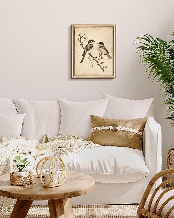 Vodefoad Vintage Botanical Birds Print Neutral Summer Bird Printable Wall Art Minimalist Nature Decor Rustic Cottage Summer Canvas Decoration Classic Neutral Animal Artwork Canvas Wall Decor for Home, Bedroom, Living Room, Bathroom, Lake House - 8x10In...