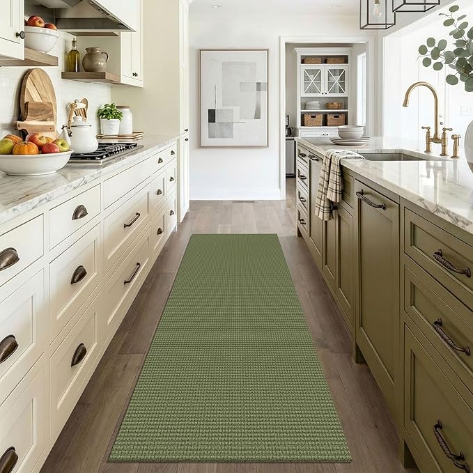EARTHALL Woven Runner Rug 3x6 Ft Washable Runners for Hallways Wide Non Slip Entryway Rug Braided Kitchen Runner Indoor Floor Carpet for Entryway, Hallway, Kitchen, Bedroom, Green