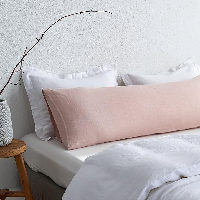 Simple&Opulence Body Pillow Cover 20" x 54",100% Pure Linen, Ultra Soft and Breathable, Body Pillowcase with Envelope Closure for Adults (Dusty Pink)