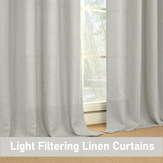 LAMIT Light Grey Linen Textured Curtains for Bedroom, 72 inches Grommet Thick Light Reducing Thermal Curtains Light Filtering Panels for Living Room/Farmhouse, Set of 2 Panels, W52 x L72