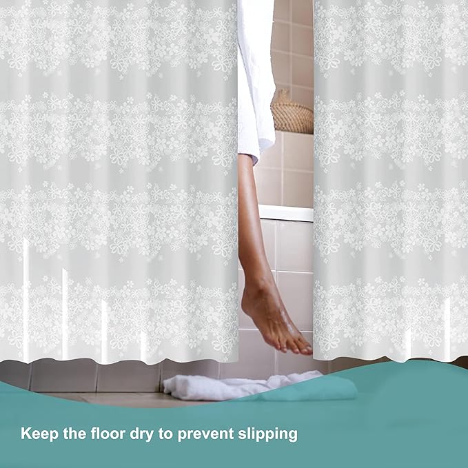 Plastic Shower Curtain Liner, Premium PEVA 6G White Vine Flower Shower Curtain, Shower Curtains for Bathroom with 3 Magnetic Weights and Rustproof Grommets (White Vine Flower, 72x72 in)