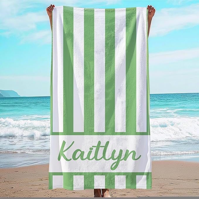 JML Personalized Beach Towel with Name, Custom Cabana Stripe Beach Towel, Customized Microfiber Pool Towel, Quick Dry & Absorbent Swim Towel for Adult,Anniversary, Birthday, Summer Holiday,Vacation