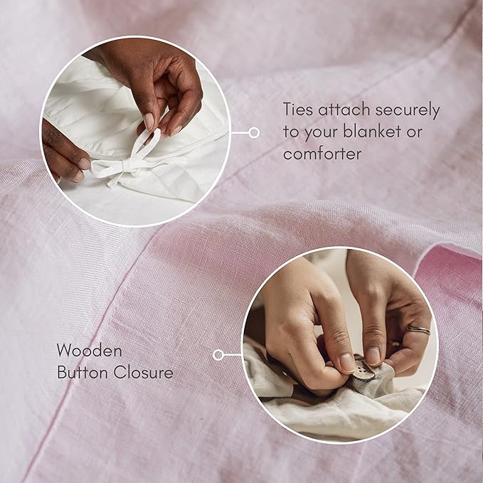 Baloo 100% French Linen Duvet Cover for Weighted Blanket (Blush Pink - 60"x80" - Full/Queen Size) | Cooling, Soft & Durable | Certified European Flax® | for Baloo 15 & 20lbs Weighted Blanket