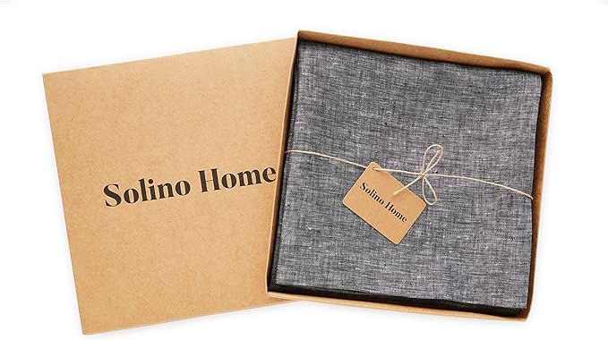 Solino Home European Flax Linen Curtain Chambray Black, 52 x 120 Inch Light Filtering Rod Pocket Curtain 120 Inches Long, 100% Pure Linen Window Treatment for Living Room, Bedroom - 1 Panel