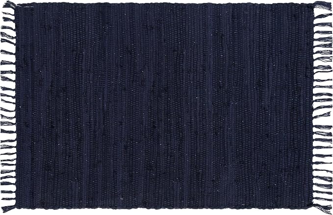 Cotton Rag Rug 24x36'' | 2x3' Multicolor Area Rug - Hand Woven, Washable & Reversible with Tassels - Perfect for Living Room, Kitchen, Entryway, or Bedroom (Solid-Navy)