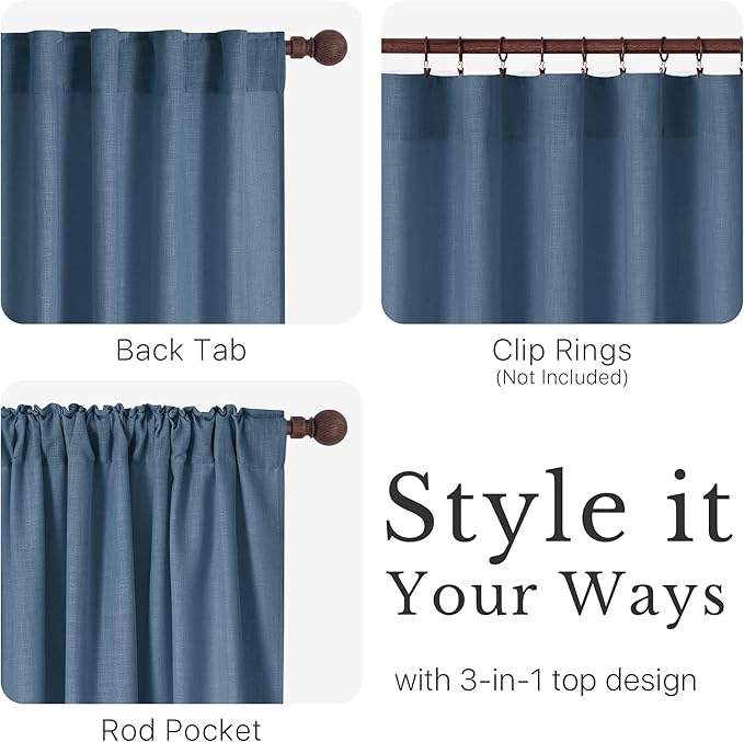 NICETOWN Stone Blue Linen Curtains 96 inch Long 2 Panels Set, 55" Wide Thick Flax Linen Blend Organic Home Decor Rod Pocket & Back Tab with Light Filtering for Bedroom/Living Room