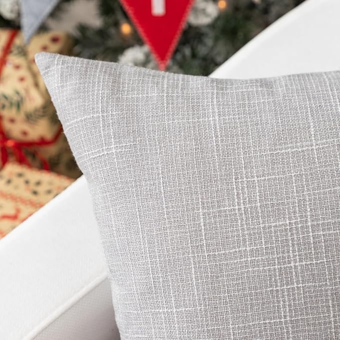 Kevin Textile Decor Pillow Cover Star Faux Linen Cushion Case with Hidden Zipper for Sofa/Chair/Couch, 2 Pcs, 16"x16", Grey White