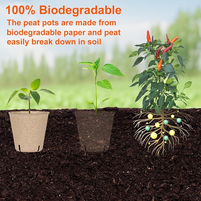 JNYONG 120 Packs 3.15 Inch Peat Pots,Biodegradable Pots for Seedlings with Drainage Holes, Garden Germination Nursery Pots with 100Pcs Plant Labels