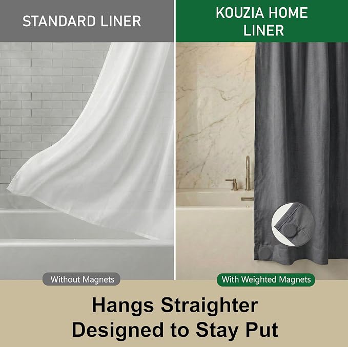 Waterproof Fabric Shower Curtain Liner, TPU Coated, PEVA-Free & Odorless, Hotel Quality, 3 Magnets, Rust-Proof Metal Grommets, Machine Washable, Grey, 72x96 Inch