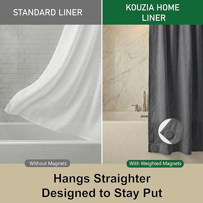 Waterproof Fabric Shower Curtain Liner, TPU Coated, PEVA-Free & Odorless, Hotel Quality, 3 Magnets, Rust-Proof Metal Grommets, Machine Washable, Grey, 72x72 Inch
